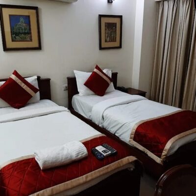 “Non-AC room with temple view, attached bath, hot water geyser and 2 adults at Gouri Sadan & Ganga Sadan Srisailam” 4 adults allowed
